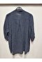 Women's Navy Blue Italian Line Pattern Court Collar Short Sleeve Oversize Blouse 40 - 44 Size - 3