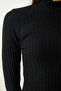 Turtleneck Ribbed Crop Knitted Blouse Lah0004 Black - 5