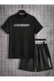 Men's Printed Men's Bottom Top Black Set - Shorts T-shirt Set - 3