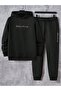 Printed Unisex Bottom Top Combination Black Tracksuit Set - Hooded Sweatshirt Sweatpants Jogger