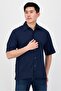 Jeans Men Regular Fit Textured Short Sleeve Casual Shirt, Navy Blue