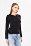 Women's Black Crew Neck Cotton Long Sleeve Basic Combed Cotton Tshirt Blouse