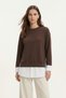 Coffee-Colored Crew Neck Garnished Blouse 8375 - 2