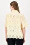 Women Spread Collar Short Sleeve Textured Shirt, Light Yellow - 3
