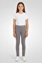 Kids Girl Embroidered Logo Pull On Leggings, Grey
