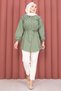 Double Collared, Tie-Waist Hijab Shirt, Khaki - 4