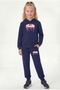 Follow Print Detailed Kangaroo Pocket Hooded Girls' Tracksuit Set - 4