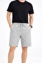 Men's Linen Fabric Shorts with Pockets, Relaxed Fit, Elastic Waist - Gray