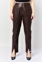 Women Regular Fit Mid Waist Solid Straight Split Hem Pants, Brown