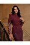 Women's Imported Scuba&Lace Fabric Drapey Stone Detailed Belted Lined Special Design Maxi Dress - 3