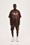 Men's Printed and Washed Oversize T-Shirt Dark Brown - 8
