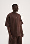 Men's Metal Label Jacquard Oversize T-Shirt Brown - 4
