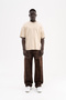 Men's Suede Finish Baggy Jean Trousers Brown