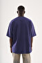 Men's Minimal Printed and Embroidered Oversize T-Shirt Midnight Blue - 6