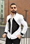 Luxury Slim Fit White Shirt - Front Panel Stone Embroidered Mandala Pattern