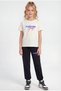 Round Neck T-Shirt Long Sweatpants Print Detailed Girls' Top and Bottom Set