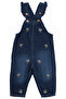 Girl's White Navy Blue Floral Embroidered Buttoned Shirt and Denim Salopet Set - 6