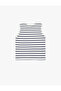 Baby Boy Shark Embroidered Sleeveless Crew Neck Cotton Striped Undershirt - 2