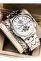 Automatic (Battery-Free) Men's Wristwatch, Silver Steel Band, Functional, White Dial, + Chain Bracelet - 4