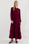 1627 Collar Lace-Up Hijab Dress - D. Burgundy