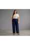Women's Large Size Crepe Fabric Elastic Waist Pocketed Lycra Wide Leg Pants - 3