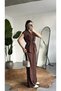 Women's Brown Buttoned Tie-Up Vest and Pleated Palazzo Trousers Set with Tie-Up Detail, Stylish Two-Piece Set - 4