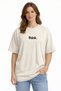 Beige Oversize T-Shirt Unisex 100% Cotton Think Written Printed Casual Men's Women's T-Shirt - 2