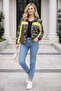 Women's Soldier Patterned Yellow Raincoat with Print Detail