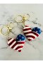 Hand Knitted Heart Keychain – American Flag Patterned Bag Charm & Key Ornament - 2