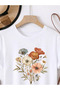 Unisex White Pastel Floral Printed Crew Neck T-Shirt - 2