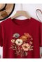 Unisex Red Pastel Floral Printed Crew Neck T-Shirt - 2