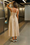 Women's Strappy Wide V-Neck Back Tie Slit Single Jersey Dress - 2