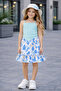 Girl's Floral Patterned Skirt, Suspender Suit and Hat 3-Piece Set - Age 3/12 - 31697 - 3