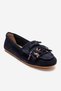 Evelyn Navy Blue Suede Genuine Leather Tasseled Beaded Women's Loafer Shoes - 3