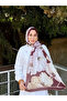 Women's Coffee Cream Large Floral Patterned Cotton Bamboo Soft Textured Hijab Shawl