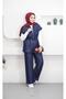 6109 - Comfortable Casual Thin Denim Fabric Waist Drawstring Detailed Women's Long Vest and Pants Set