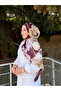 Women's Coffee Cream Large Floral Patterned Cotton Bamboo Soft Textured Hijab Shawl - 4