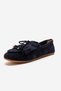 Evelyn Navy Blue Suede Genuine Leather Tasseled Beaded Women's Loafer Shoes - 6