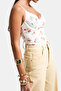 Women's Floral Printed W5 Lace Detailed Strappy Special Design Snap Fastener Bodysuit - 6