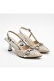 Women's Embroidered Heeled Shoes with Chain Detail and Open Back - 5