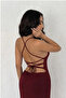 Women's Burgundy Long Backless Dress 3708 - 2