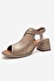 Janelle Beige Glitter Genuine Leather Women's Thick Heeled Sandals - 6