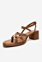 Lavish Tan Genuine Leather Women's Thick Heeled Sandals - 6