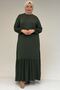 52034 Plus Size Skirt with Ruffles Combed Cotton Dress - Khaki