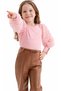 Girl's Tulle Sleeves and Faux Leather Trousers Ribbed Badili Brown Color Double Set - 5