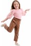 Girl's Tulle Sleeves and Faux Leather Trousers Ribbed Badili Brown Color Double Set - 2