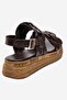 Elvoro Brown Genuine Leather Women's Sandals with Knitted Straps - 5