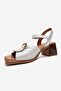 Asha White Buckle Genuine Leather Women's Thick Heeled Sandals - 6