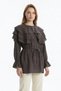 Coffee Drawstring Balloon Sleeve Layered Blouse 0062 - 3