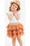 Girl's Smile Text Patterned Straw Hat and Tutu Skirt Brown Color Three-Piece Set - 5